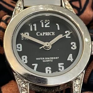 Caprice Silver and Black Quartz Watch